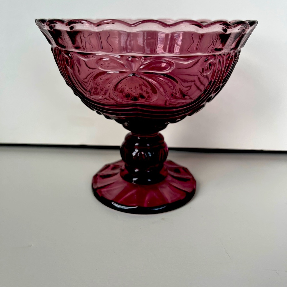 VTG NOS Pier 1 Amethyst Purple Glass Compote Bowl